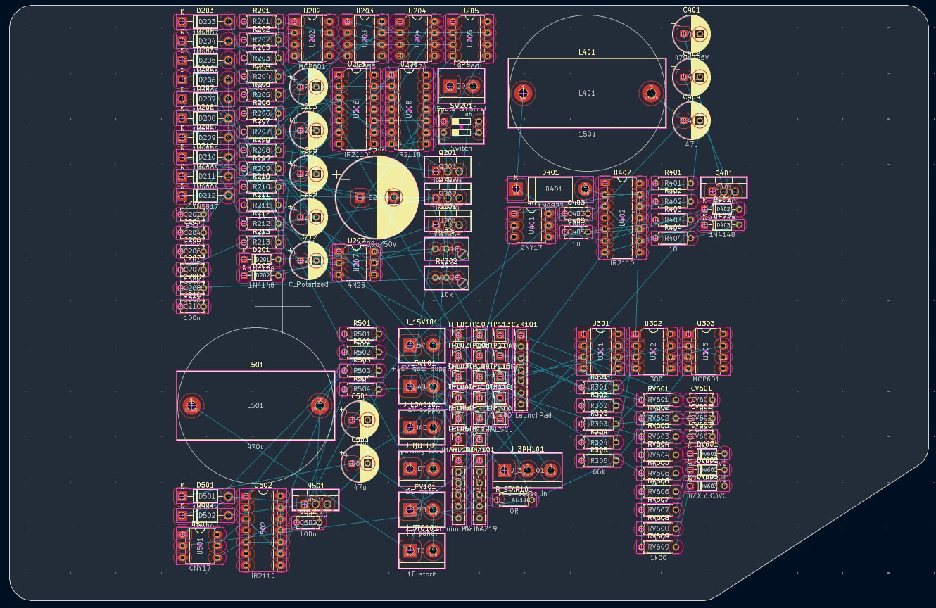 Raw imported board in the KiCad PCB editor — footprints unplaced and overlapping, ratsnest lines crossing everywhere